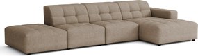 Narożnik z pufą prawostronny Bergamo B  – tkanina Raven 30 beżowa, 341×166×70 cm