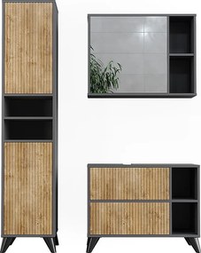 Zestaw mebli łazienkowych antracyt/dąb górski 80x30x62 leano
