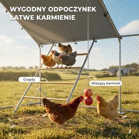 PawHut Wybieg dla kur z osłoną UV, siatka stalowa, automat do karmienia, dla 12-18 kur