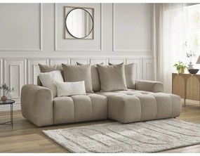 Beżowy rozkładany/ze schowkiem narożnik z tkaniny szenilowej (prawostronny/z szezlongiem) Roxelane – Bobochic Paris