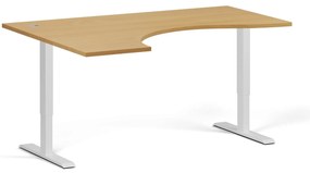 Ergonomiczne biurko z regulacją wysokości, 160x120 cm, 2 silniki, L/P, biała podstawa, buk