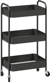 HOMCOM Wielofunkcyjny wózek na kółkach, wózek kuchenny, 3 półki, 4 kółka, 45 cm x 30,6 cm x 79 cm, czarny | Aosom PL
