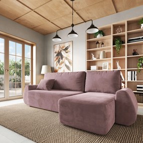Masseno Narożnik GALVIS z funkcją spania i pojemnikiem na pościel Narozniki L, Rozkładana sofa - Wrzosowy, MONOLITH 62