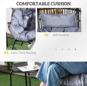 Outsunny Fotel Ogrodowy z Rattanu, Siedzisko Rattanowe, PE-Rattan, 89 cm x 75 cm x 143 cm, Szary+Czarny