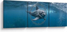 Obraz - Delfin pod wodą (z zegarem) (90x30 cm)