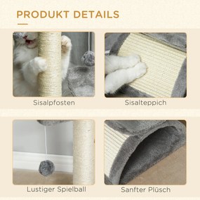 PawHut Drapak dla Kota z Piłką Drzewko do Zabawy Ostrzenie Pazurów Jasnoszary | Aosom PL