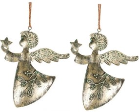 Zawieszka świąteczna Anioł 2 szt., metal, złoty,16 x 1 x 13 cm