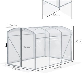 Outsunny Szklarnia foliowa, tunelowa 3 x 2 x 1,95 m, Odporna na wiatr szklarnia na pomidory, Szklarnia z 1 drzwiami, do ogrodu, na balkon, z PE, Przezroczysta