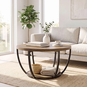 HOMCOM Stolik kawowy z 2 poziomami, stolik do salonu 80 x 80 x 43,8 cm, Brązowy/Czarny | Aosom PL