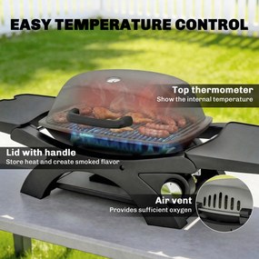 Outsunny Grill gazowy 3,3 kW Stołowy grill z 1 palnikiem składane boczne stoliki ruszty żeliwne wyjmowana taca na tłuszcz | Aosom PL