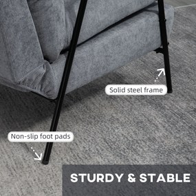 HOMCOM Fotel z Ottomaną Tapicerowany Fotel Relaksacyjny, w zestawie Poduszka, 68 cm x 91,5 cm x 88 cm, Jasnoszary