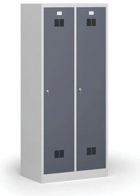Szafka ubraniowa S1 z przegrodą, 1850 x 800 x 500 mm, demontaż, zamek cylindryczny, drzwi ciemnoszare