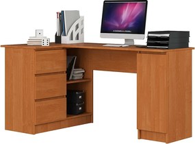 Biurko narożne AKORD B20 Olcha 155 cm lewe 1 drzwi 3 szuflady kolor Olcha mat 4 półki 155x85x77 cm