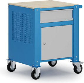 Mobilny kontener G9, 1 szafka, 1 szuflada, 675 x 595 x 865-1130 mm, szary/niebieski