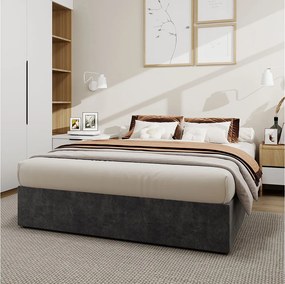 Łóżko z pojemnikiem 160 x 200 cm - Łóżko dla dorosłych bez zagłówka - szary aksamit - materac nie jest wliczony w cenę