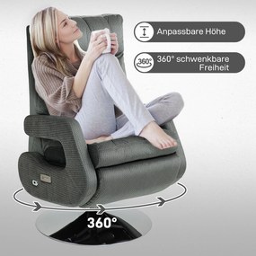 HOMCOM Fotel Relax z Elektryczną Regulacją, USB i Podnóżkiem, Wykończenie Aksamitne, Obrotowy, Regulowany, Szary