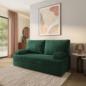 Masseno Sofa piankowa SILAR z funkcją spania, Kanapa z pianki, Bezmontażowa, Tkanina sztruksowa – Butelkowa zieleń TILIA 39