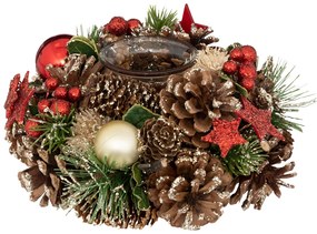 Świecznik z szyszek i bombek, 19 cm