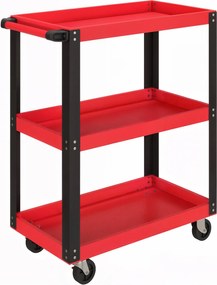 HOMCOM Wózek narzędziowy z 3 poziomami, metalowa rama, nośność 120 kg, kółka, uchwyt, czerwony