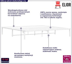 Białe minimalistyczne łóżko z metalu 180x200 cm biały
