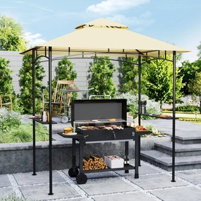 Outsunny Pawilon Grillowy z Oświetleniem LED 240 x 150 x 258 cm Odporny na Wodę i Ogień, Pergola z Podwójną Warstwą Dachu