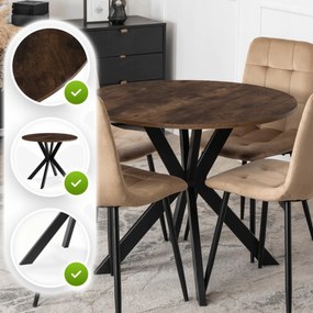 Stół Okrągły LAUREN 90 cm Dąb Rustykalny/Czarny Loft Nowoczesny