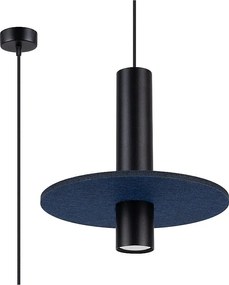 Lampa wisząca nowoczesny Pelta, filc/stal - 1 źródło - L.30 x H.126 cm - granatowy/czarny