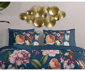 Ciemnoniebieska pościel dwuosobowa z satyny bawełnianej 200x220 cm Fiori – Descanso