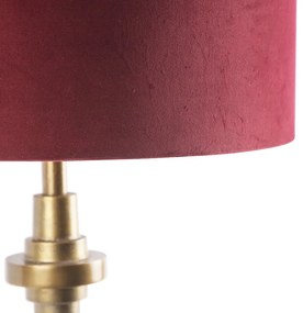 Lampa stołowa art deco brąz klosz welurowy czerwony 50cm - Diverso ArtDeco Oswietlenie wewnetrzne