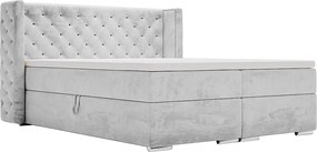 Emporius Valencia Box łóżko kontynentalne 180x200 - topper, materac H3, pojemnik - łóżko małżeńskie, tkanina aksamitna, jasny szary (Magic Velvet 2218)