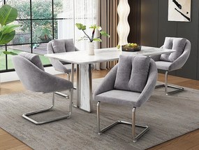 Zestaw 4 krzeseł z weluru - metalowa konstrukcja - Szary