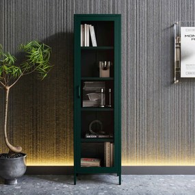 Witryna szklana do salonu wąska butelkowa zieleń Modern LUIGI 500 x 1800 x 350 mm