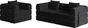 Czarna sofa 3-osobowa - Prosta sofa z miejscem do przechowywania i 3 metalowymi stelażami - gąsienica