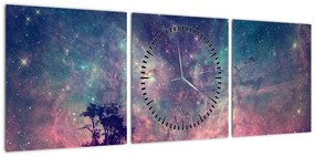 Obraz - Nieziemskie nocne niebo (z zegarem) (90x30 cm)