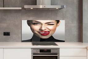 Szkło do Kuchni na Ścianę Portret z Czerwonymi Ustami