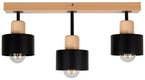 Czarna lampa sufitowa, trzypunktowy spot DSC50x7BU z drewna i metalu E
