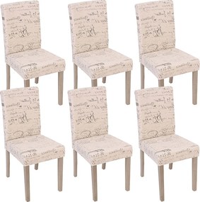 Krzesło do jadalni Littau Schrift (zestaw 6 sztuk),  materiał z napisem, kremowe, nogi z drewna dębowego
