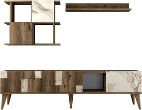 Nowoczesny stolik RTV – 180 cm – Biały i orzechowy – Płyta wiórowa pokryta melaminą