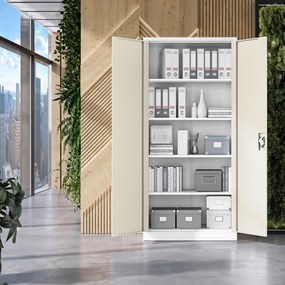 Szafa na dokumenty biurowa metalowa biała/ dąb sonoma: Eco Design JAN H, 900 x 1950 x 400 mm