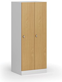 Szafa ubraniowa obniżona, 2-drzwiowa, 1500 x 600 x 500 mm, demontaż, zamek obrotowy, drzwi laminowane, buk