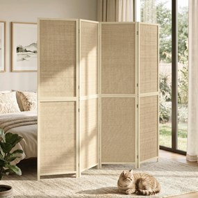 HOMCOM Parawan z 4 panelami, składana ścianka z ręcznie plecionego bambusa, 180 x 180 cm, naturalny | Aosom PL