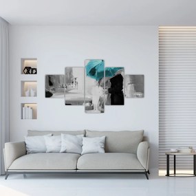 Obraz - Zakochana para z parasolem, niebieski (125x70 cm)
