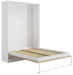 Łóżko chowane w ścianie w ścianie 160 x 200 cm - Otwieranie pionowe ręczne - Kolor: Naturalny i biały - BEGANIO