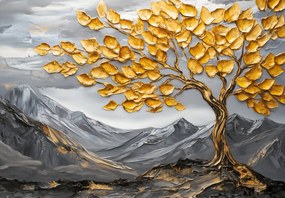 Fototapeta - Drzewo ze złotymi liśćmi (196x136 cm)