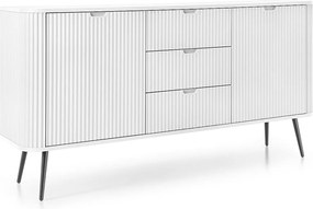 Szeroka komoda ZOVA 168 cm z 3 szufladami, 2 szafkami, uchwytami w nowoczesnym stylu, metalowe nóżki czarne 168/87/39 cm, kolor: Biały