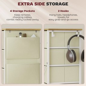 HOMCOM Komoda do sypialni z 5 materiałowymi szufladami, stalowymi wzmocnieniami, drewnianym blatem, 4 kieszeniami i 2 hakami, beżowa | Aosom PL