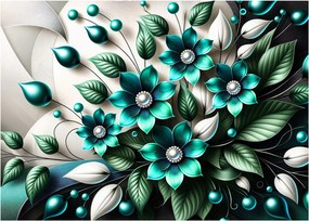 Obraz - 3D turkusowe kwiaty (70x50 cm)