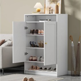 Szafka na buty 73x34x109 cm - z 2 drzwiami - z 2 otwartymi półkami - biała