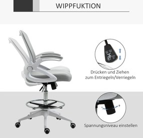 Fotel biurowy Vinsetto, krzesło biurowe, funkcja stania, z podnóżkiem, obrotowe siedzisko, stal, czarny, 64 x 60 x 106-126 cm