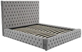 Łóżko ze skrzynią chesterfield 160 x 200 cm – Welur – Szare – DULENI